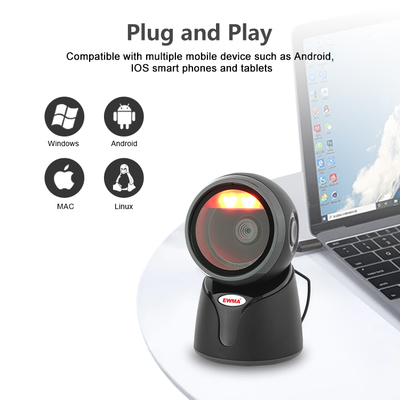 USB Desktop Barcode Scanner Wireless Kiosk 2D Omnidirectional Bar QR Code Reader CMOS Light Source for Scanning Stock Product